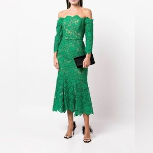 MARCHESA NOTTE***Green Guipure Lace Off-Shoulder Midi Dress***US 6***$795